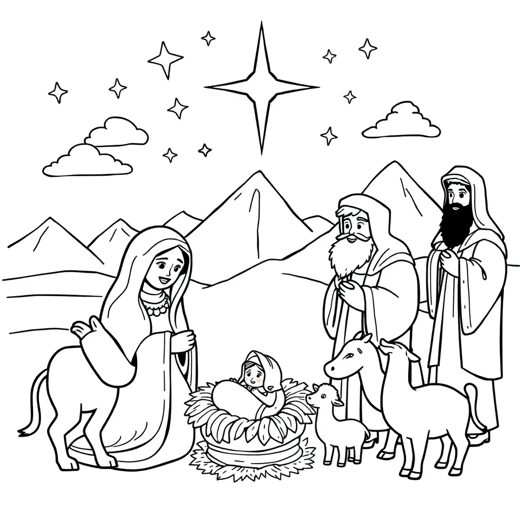 Kerst Kribbe Wijzen Christelijk Natieviteit coloring page for children