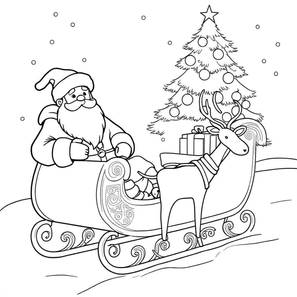 Kerst man in slee coloring page for children
