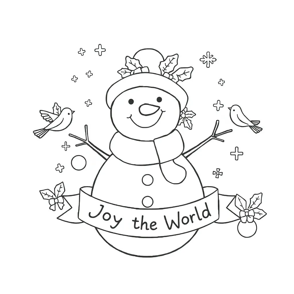 Kerst Sneeuwpop Winterwonderland Vogels Kerstversieringen coloring page for children