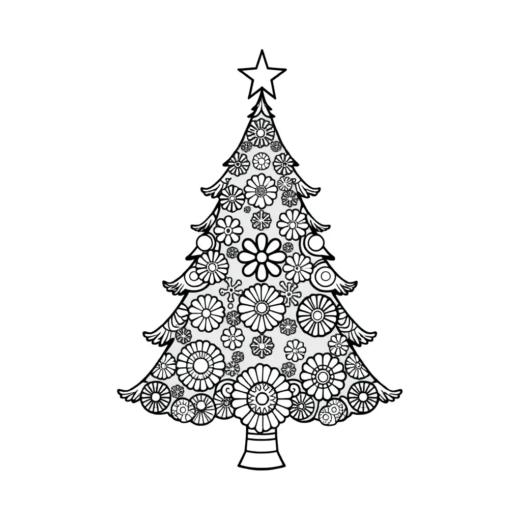 Kerst Versierde Kerstboom Gedetailleerd Uitdagend Feestelijk coloring page for children