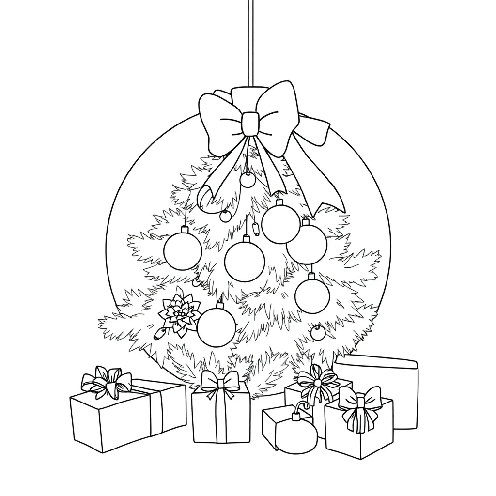 Kerstboom Ballen Cadeaus Feestdagen Kerst coloring page for children