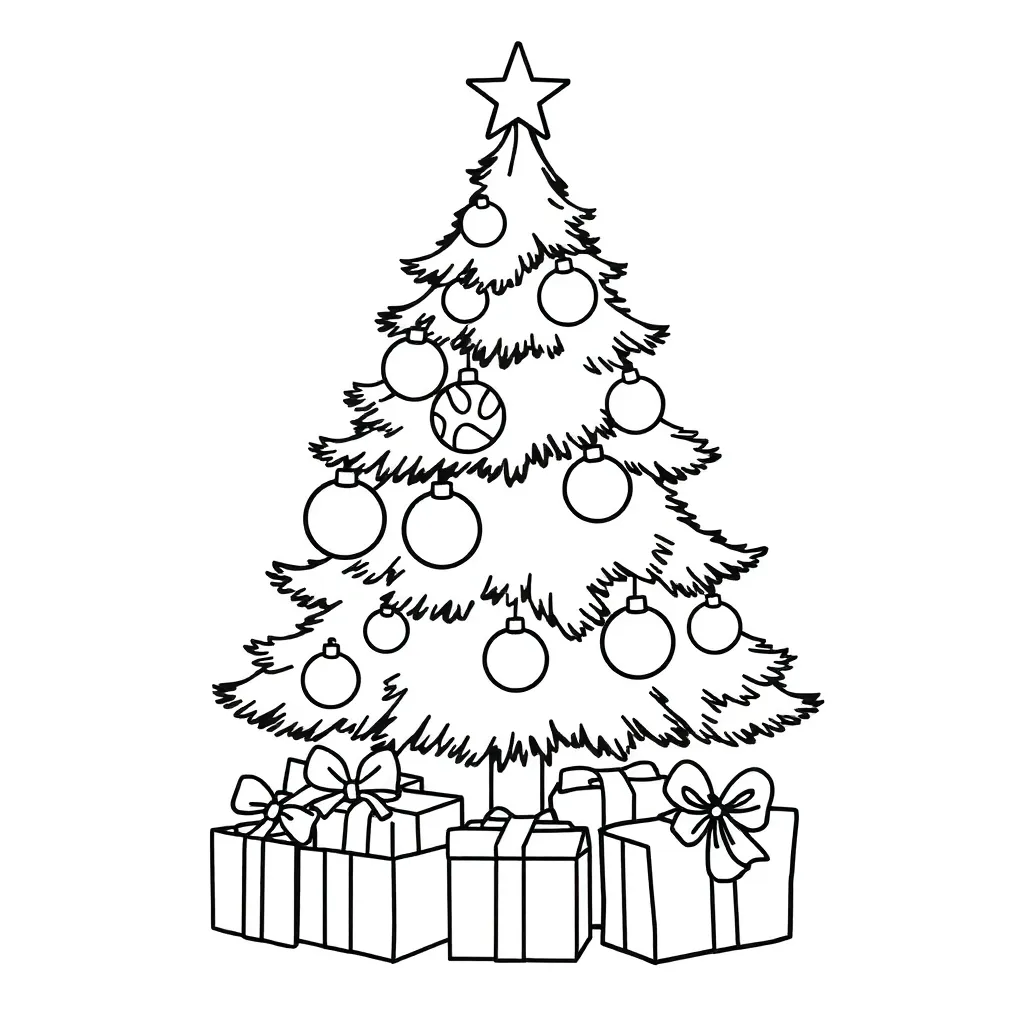 Kerstboom Ballen Cadeaus Feestelijk Seizoensgebonden coloring page for children
