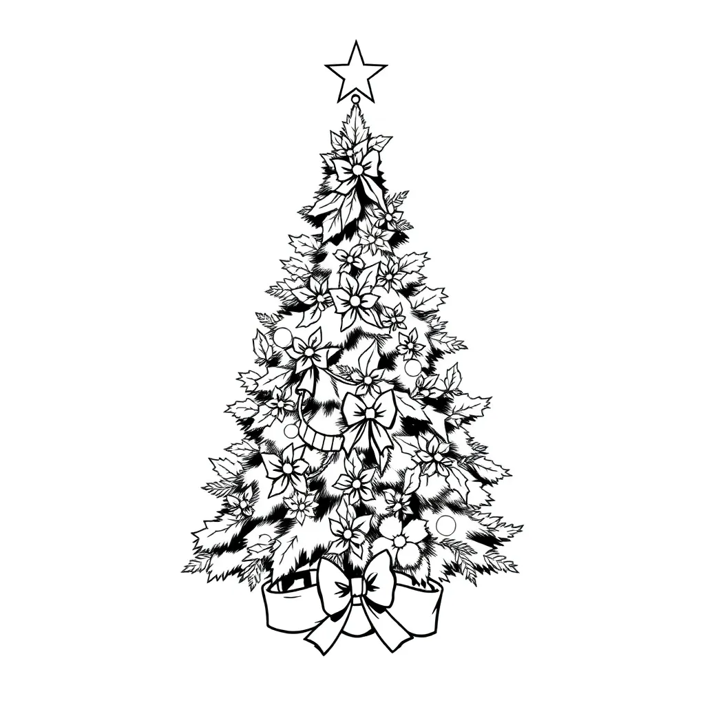 Christmas Tree Holly Ribbons Holiday Seasons