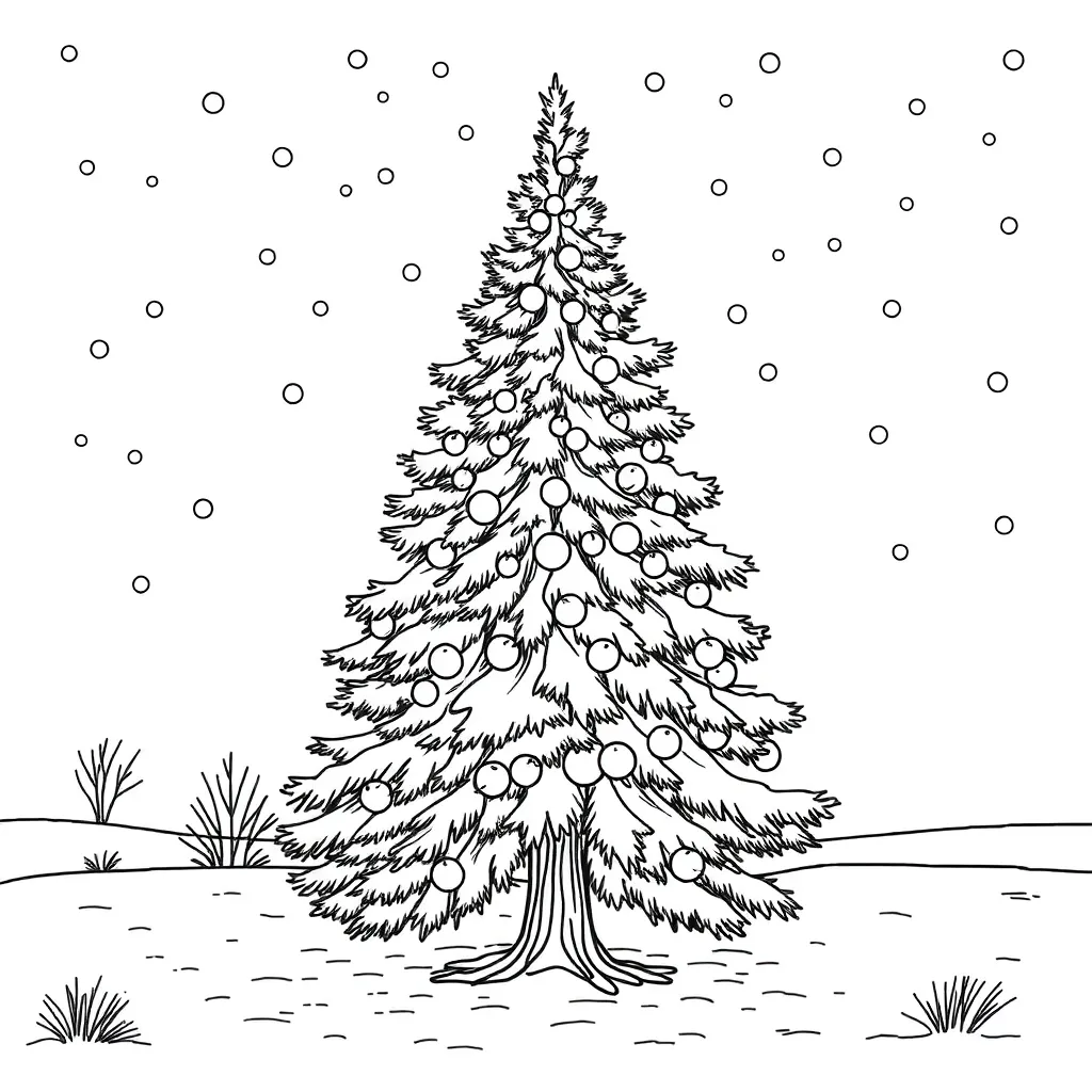 Kerstboom Sneeuw Feestdagen Kerst Winterseizoen coloring page for children
