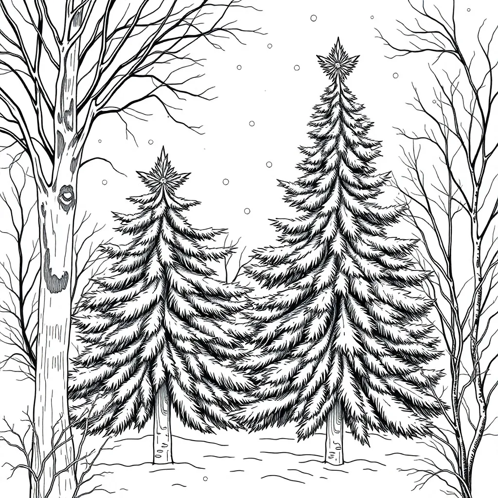 Kerstboom Sneeuw Feestdagen Seizoenen Winterlandschap coloring page for children
