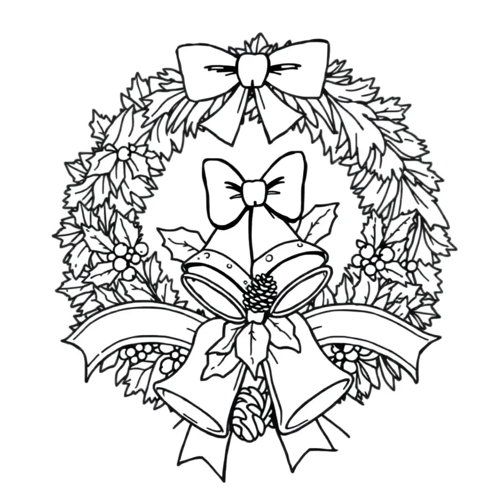 Kerstkrans Met Kerstklokken coloring page for children