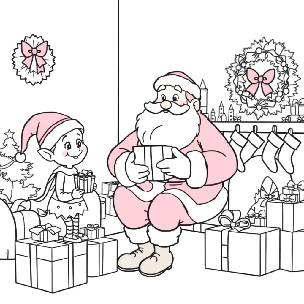 Kerstman En Elf coloring page for children
