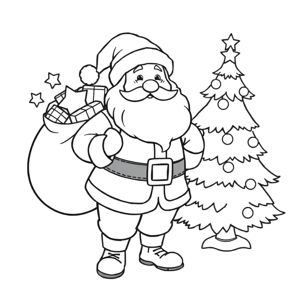 Kerstman Kerstboom Cadeautjes Feestelijk Kinderen coloring page for children
