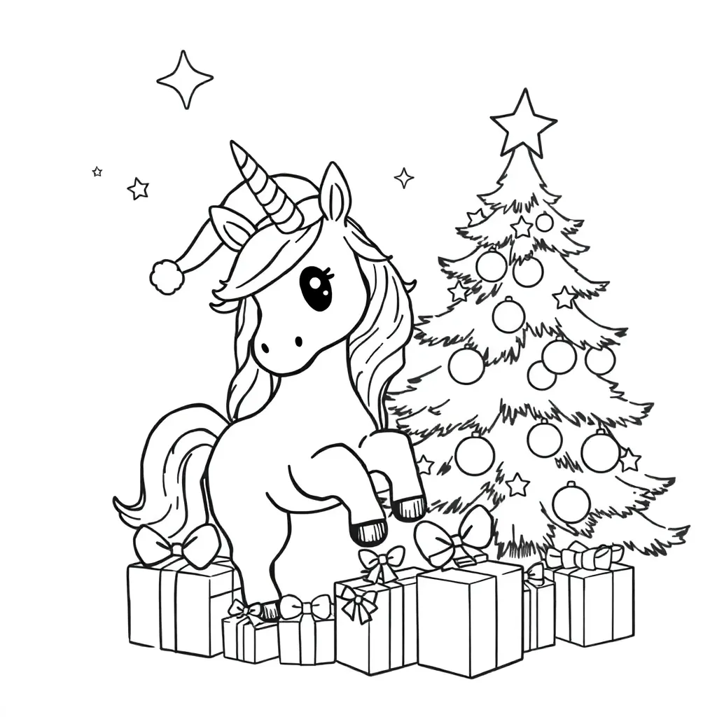 Kerstmis Eenhoorn Feestelijk Magisch Creatief coloring page for children