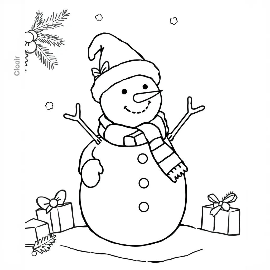 Kerstsneeuwman Winterpret Feestdagen Seizoenen Kleurrijk coloring page for children