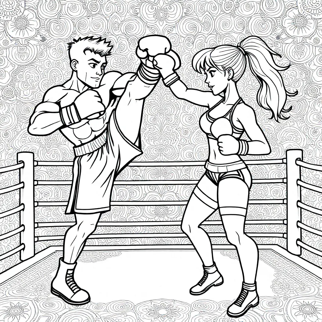 Kickboksers kleurplaat voor kinderen