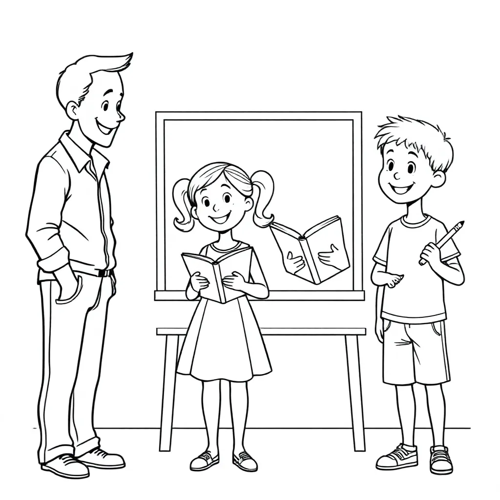 kinderen en meester kleurplaat voor kinderen