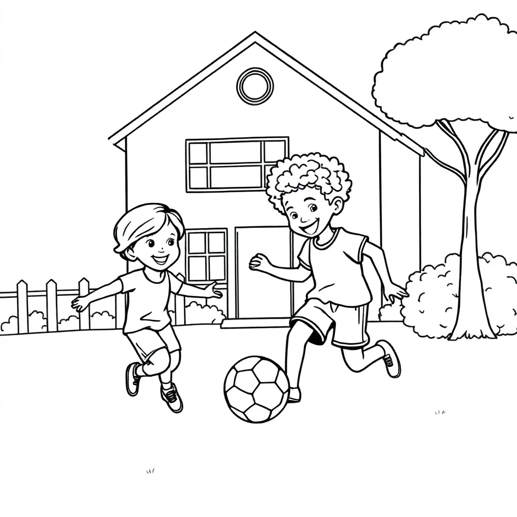 kinderen uit europa en afrika spelen samen bij een schoolgebouw kleurplaat voor kinderen