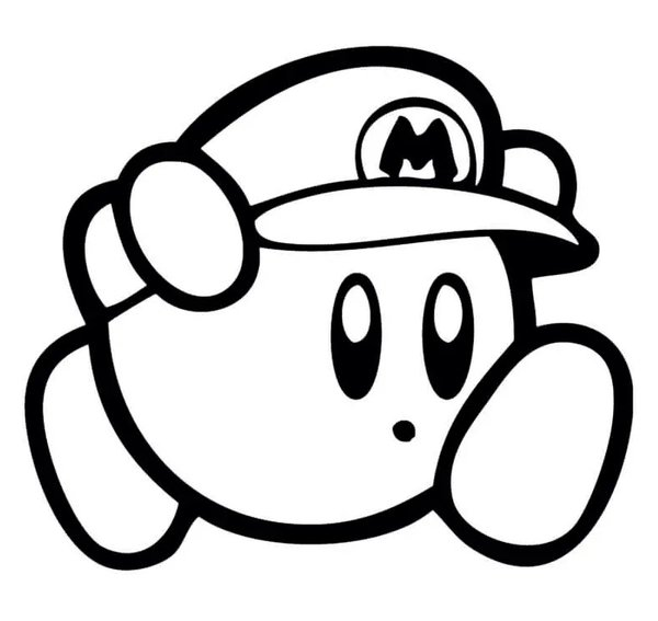 Kirby Con Gorro De Mario coloring page for children