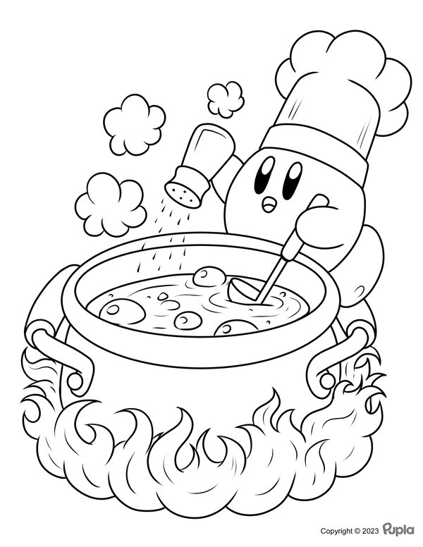 Kirby Kookt Een Pot Soep coloring page for children