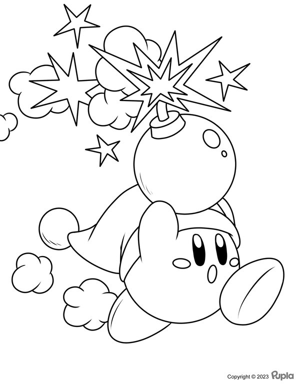 Kirby Running With A Bomb coloring page for children