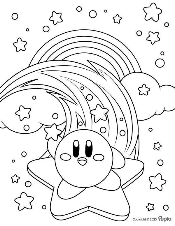 Kirby Vliegend op een Ster coloring page for children