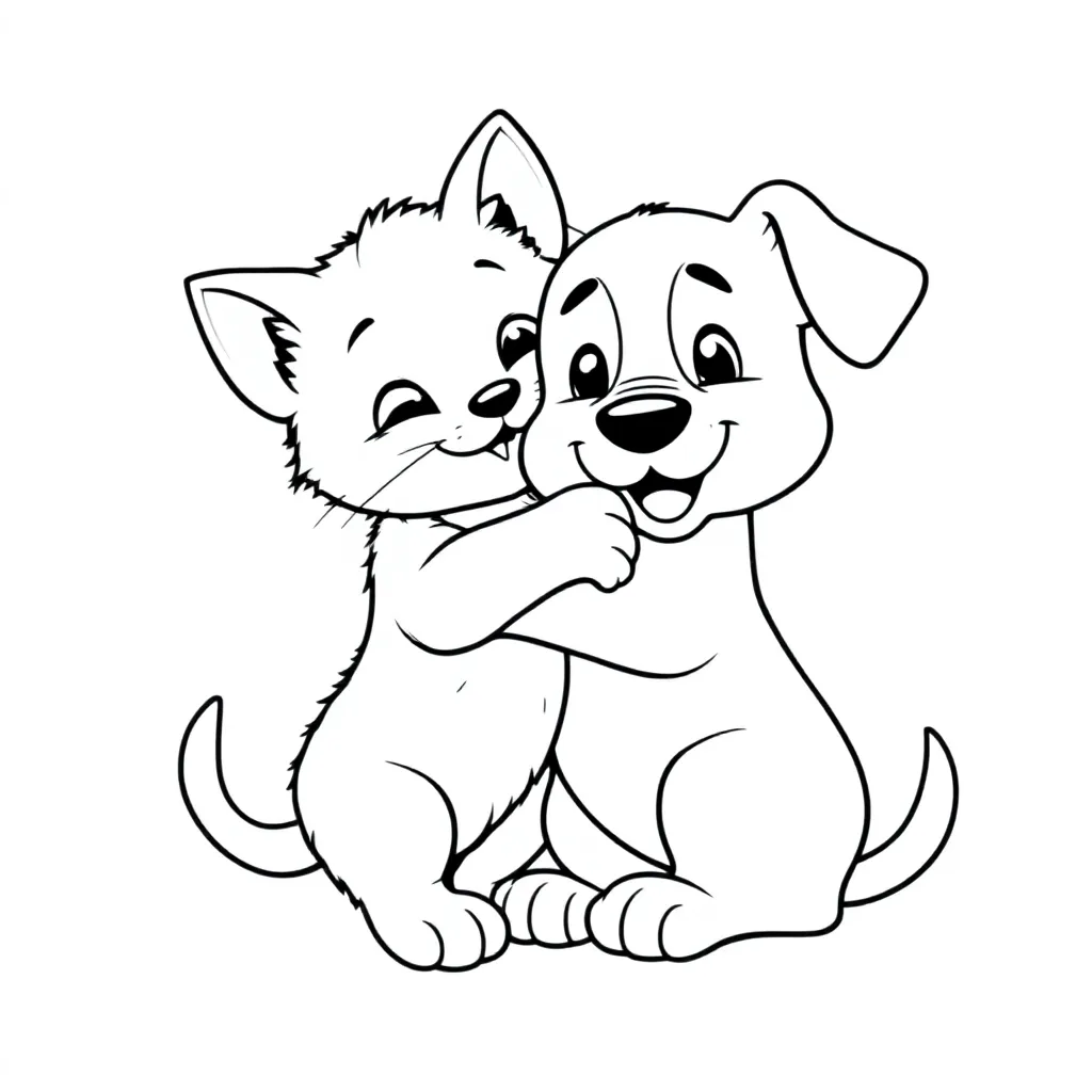 Kitten Speelt Met Een Puppy coloring page for children