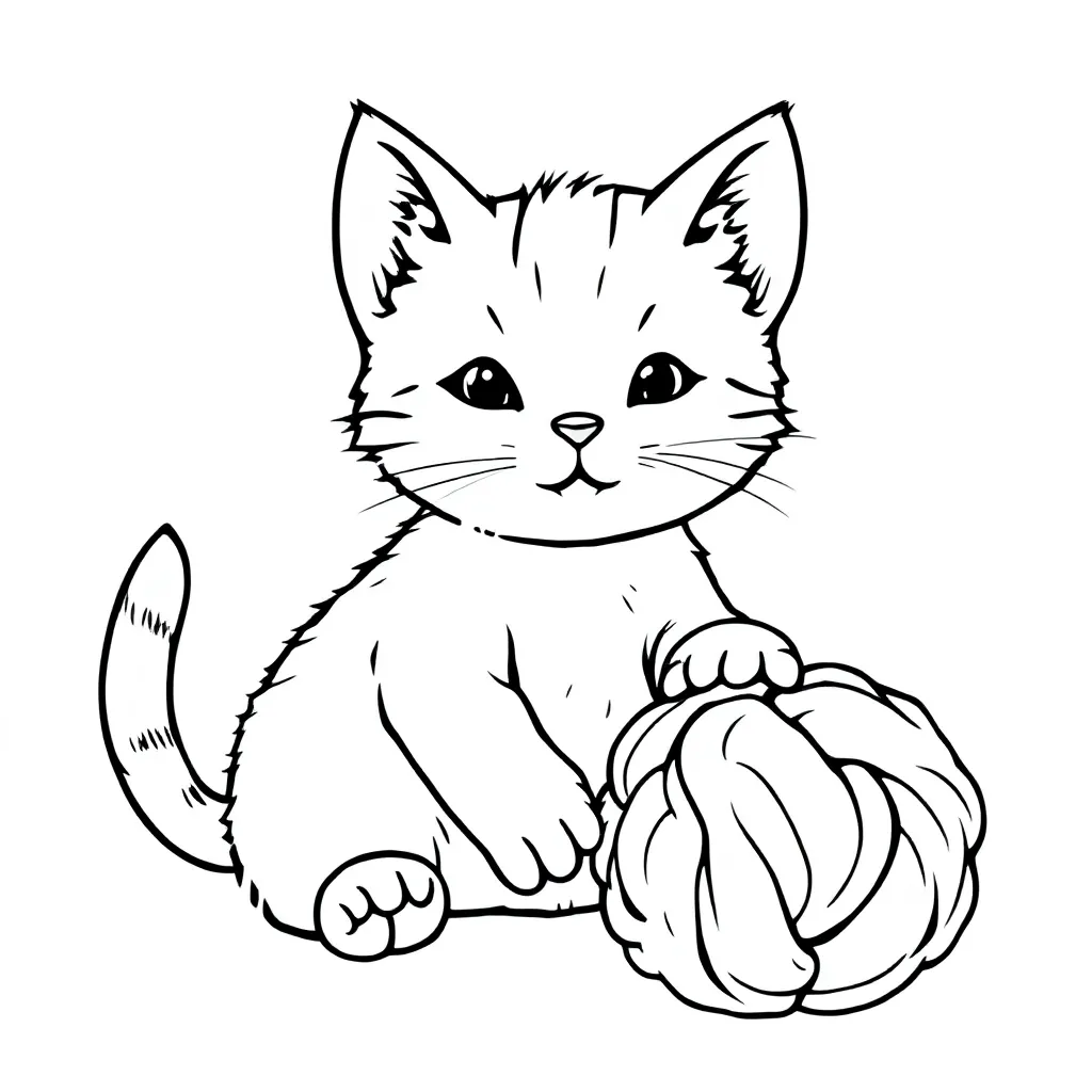 Feuille de coloriage gratuite chaton jouant avec une boule de laine  Feuille de coloriage pour