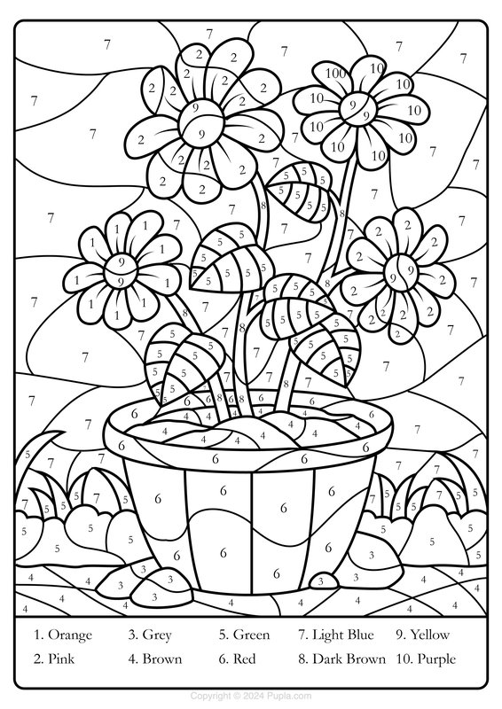Kleur op nummer Bloemen coloring page for children