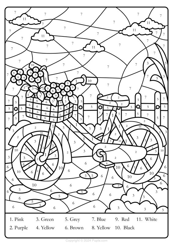 Kleur op nummer Fiets coloring page for children