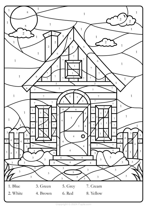 Kleur op nummer Huis coloring page for children