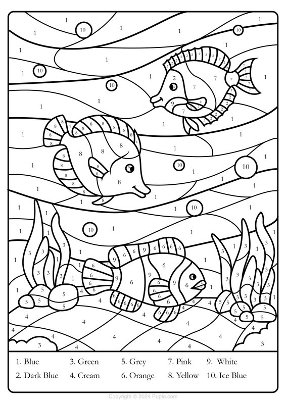 Kleur Op Nummer Vissen coloring page for children