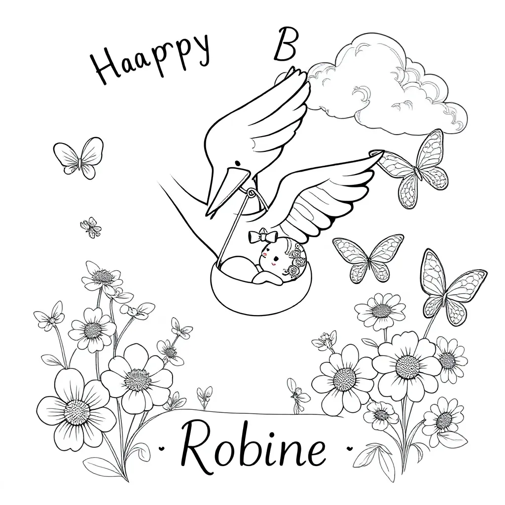 kleurplaat geboorte meisje Robine schattig coloring page for children
