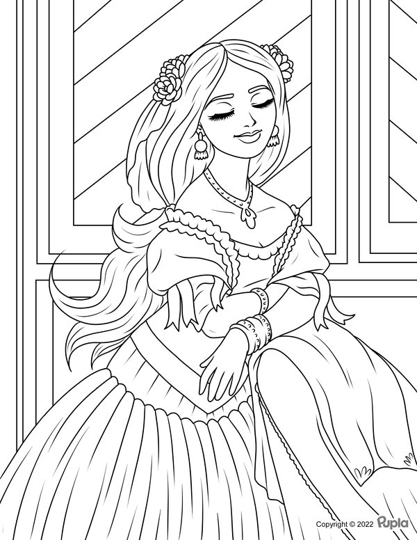 Princesse Aux Yeux Fermes coloring page for children