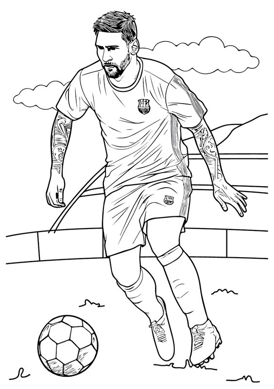 Lionel Messi Avec Le Ballon Dans Les Pieds coloring page for children