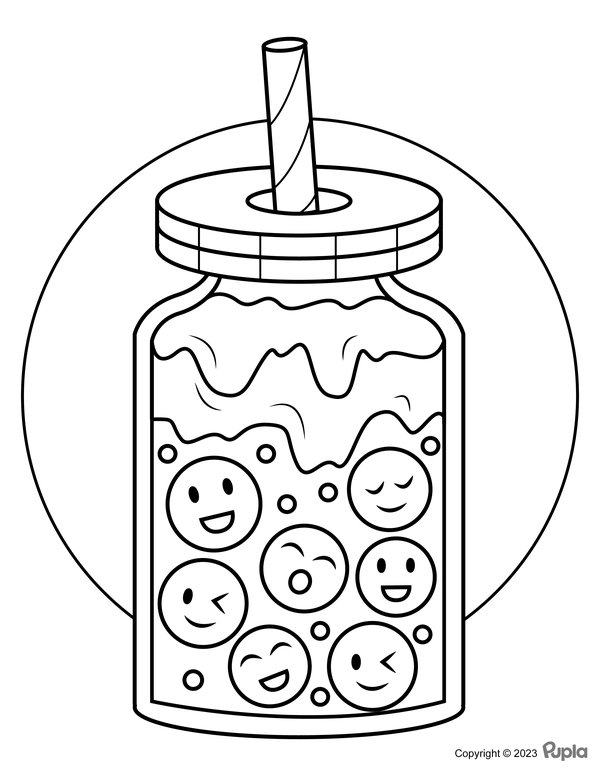 Bubble Tea mit Smileys coloring page for children