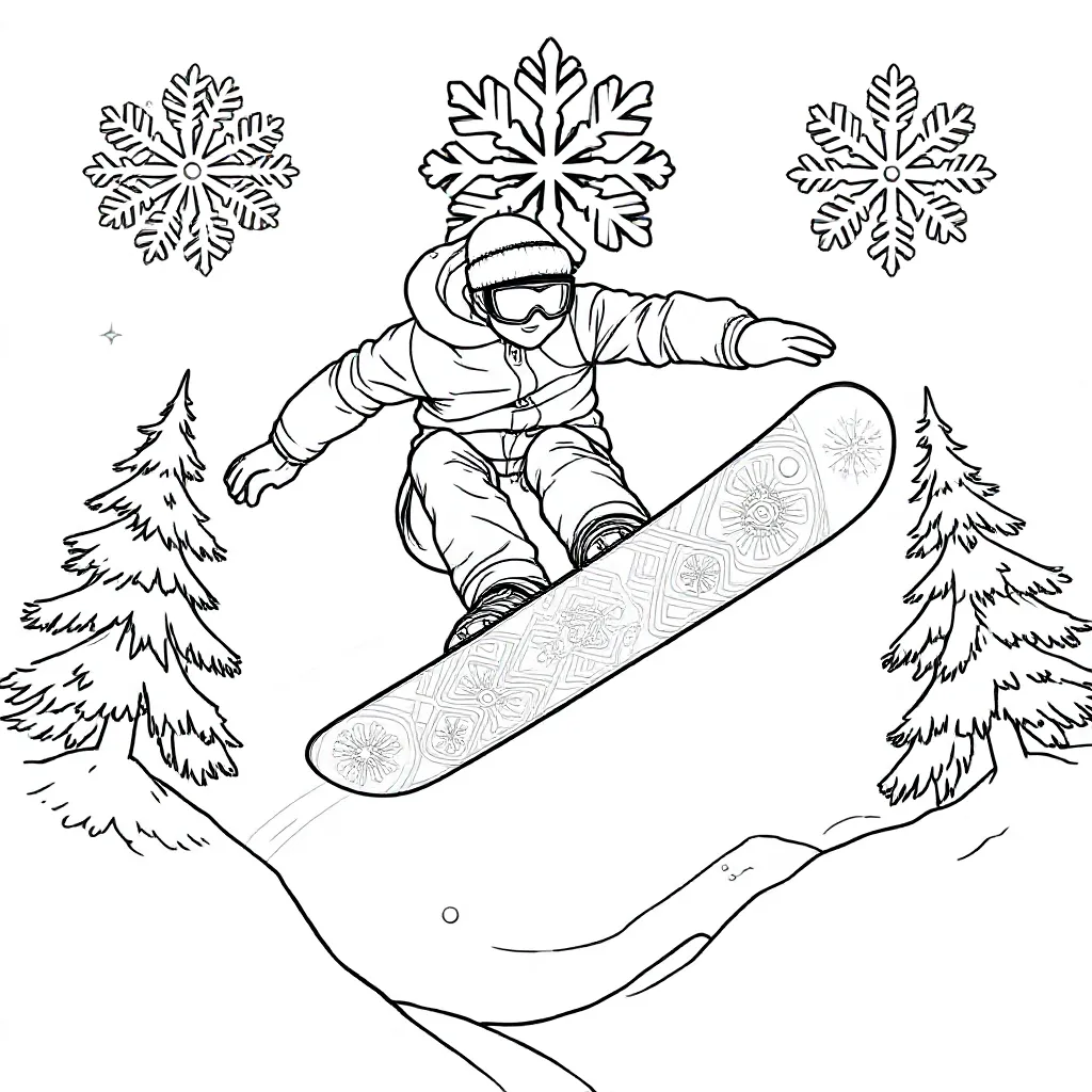 Een minimalistische Style Van Snowborder coloring page for children