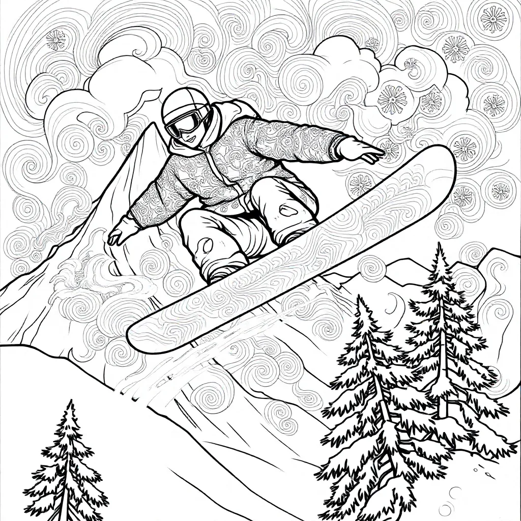 Een premium Style Van Snowborder coloring page for children