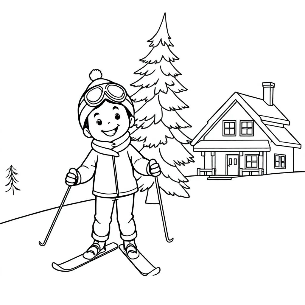 Skipiste coloring page for children