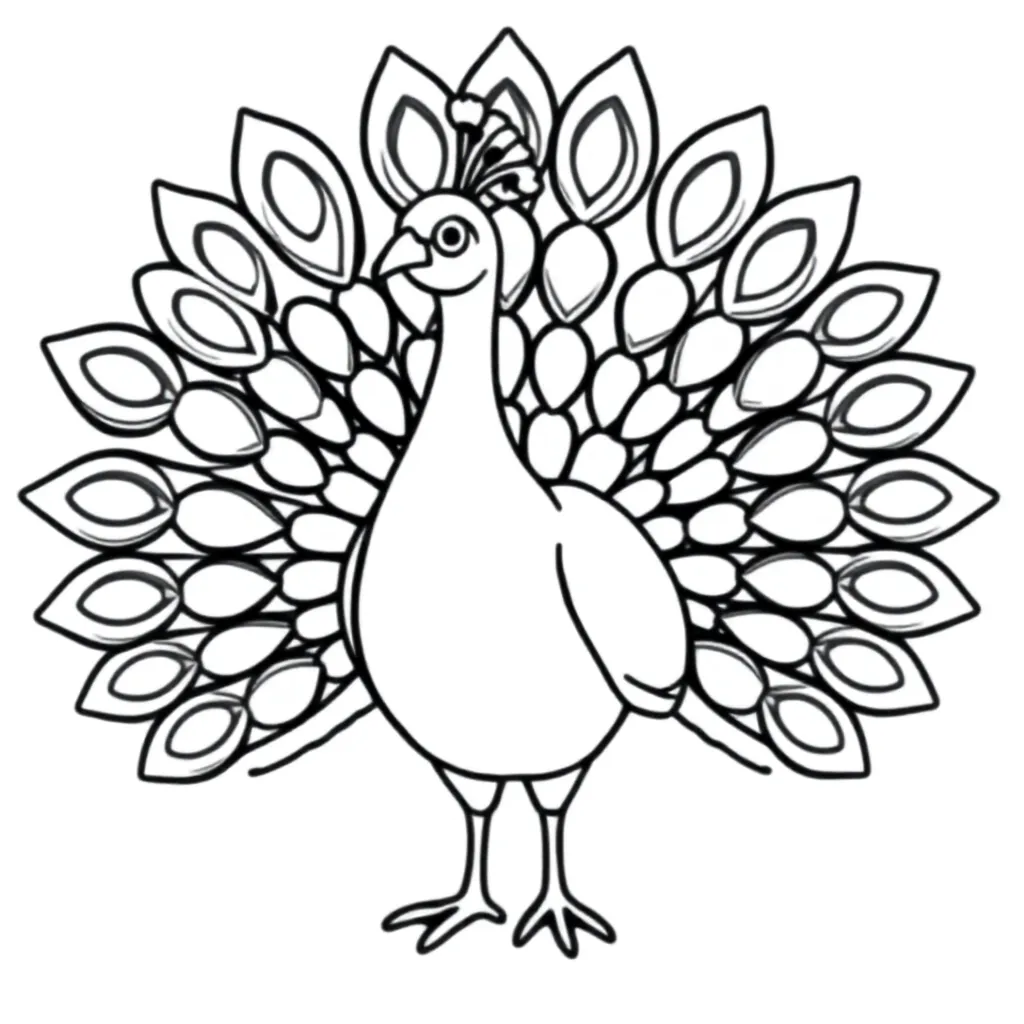 Peacock with feathers fanned out kleurplaat voor kinderen
