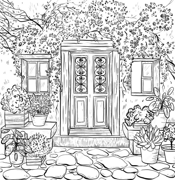 Adults Rural House coloring page for children