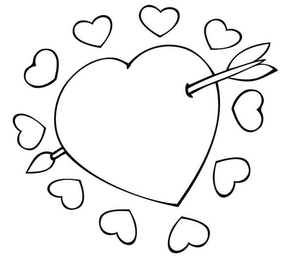 Big Heart Surrounded Small Hearts coloring page for children