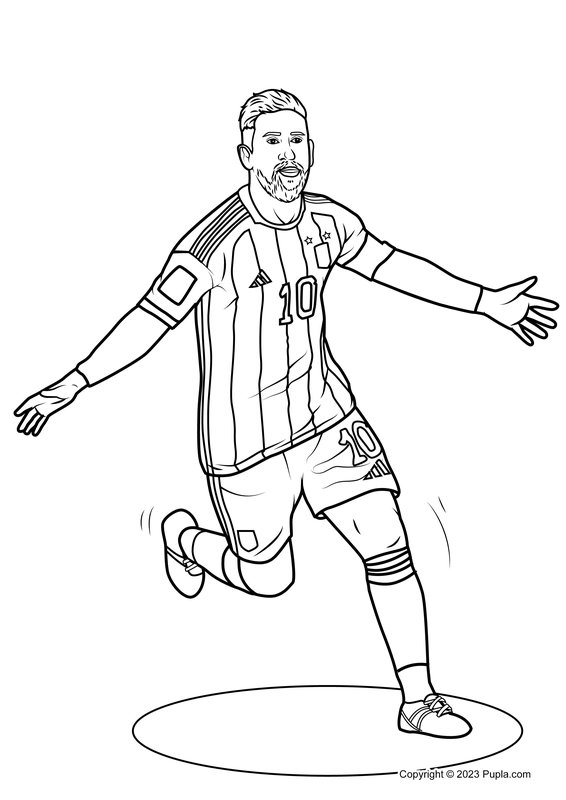 Lionel Messi Celebrating After a Goal coloring page for children