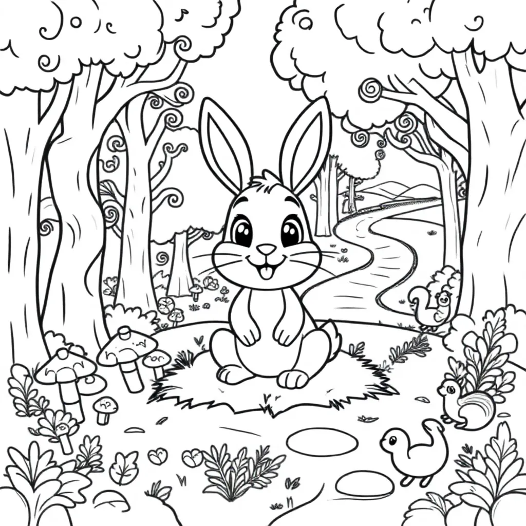 Konijn In Het Bos coloring page for children