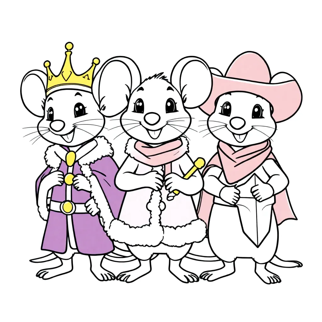 Koning Muis Cowboy Muis En Ridder Muis coloring page for children