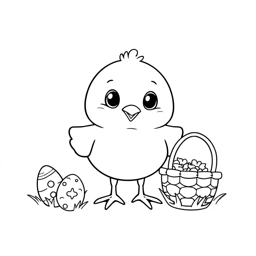 kuiken met woordballon "vrolijk pasen" kleurplaat voor kinderen