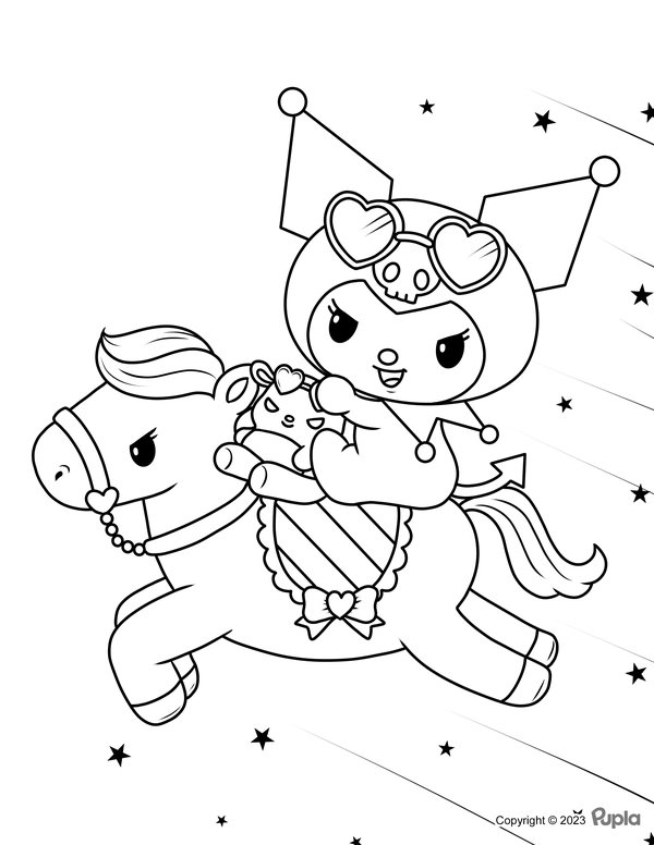 Kuromi a Caballo coloring page for children