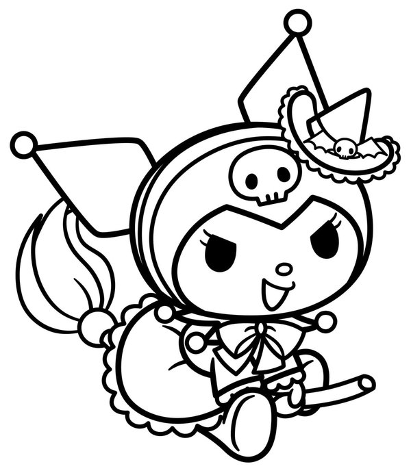 Kuromi Broom coloring page for children
