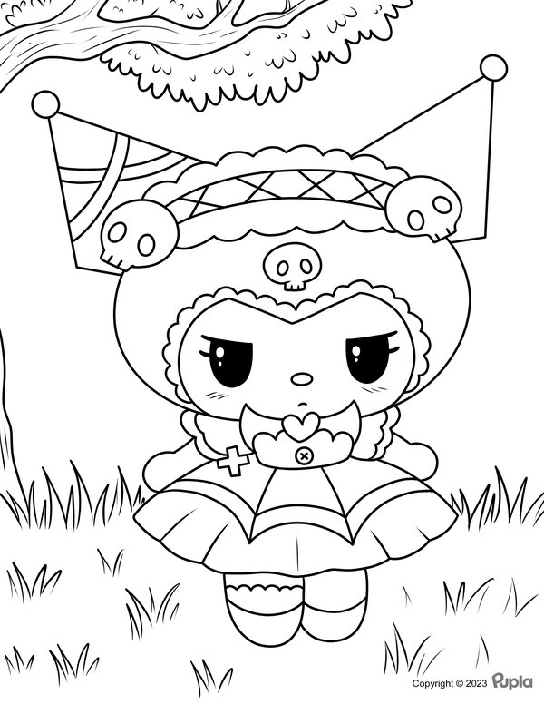 Kuromi Esta Triste Bajo Arbol coloring page for children
