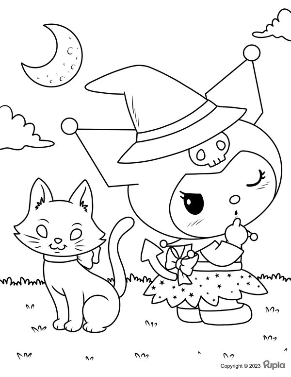 Kuromi Halloween Clothes Cat coloring page for children