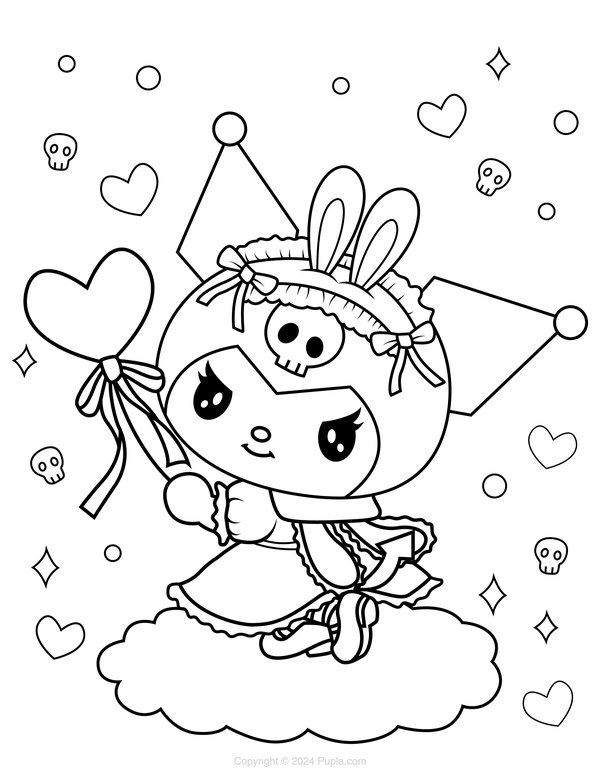 Kuromi Holding a Heart coloring page for children