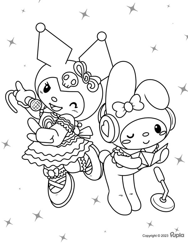 Kuromi My Melody Cantando coloring page for children