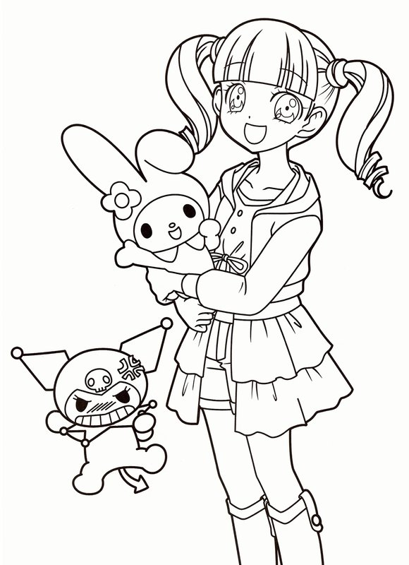 Kuromi, My Melody y mi niña coloring page for children