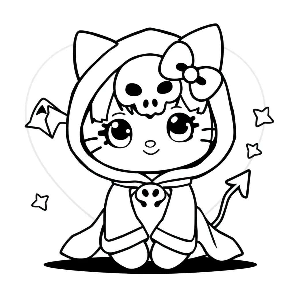 kuromi, verliefd, black, white, zwart coloring page for children