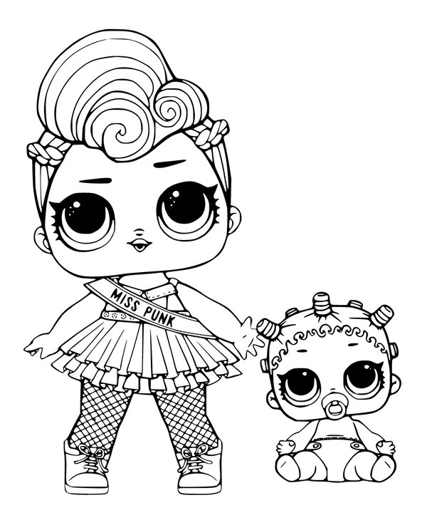 L O L Surprise Doll Sisters Punk coloring page for children